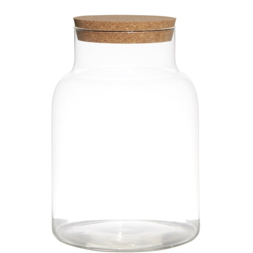 Glazen voorraadpot/snoeppot/terrarium vaas van 17.5 x 25 cm met kurk dop