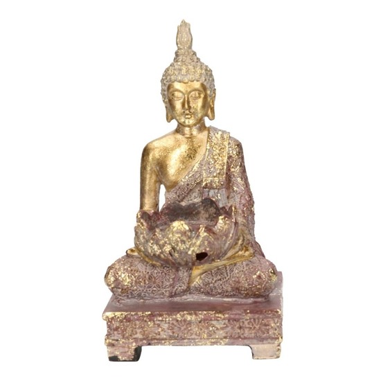 Goud boeddha beeldje met waxine/theelicht houder 18 cm