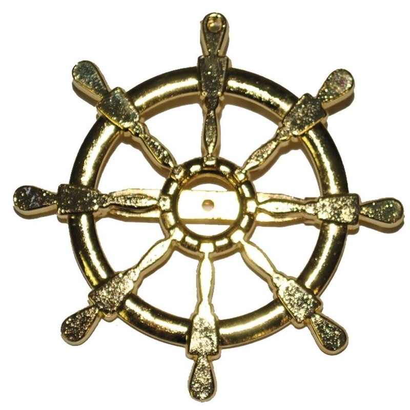 Gouden matroos/zeeman verkleed broche scheepsroer 7 cm
