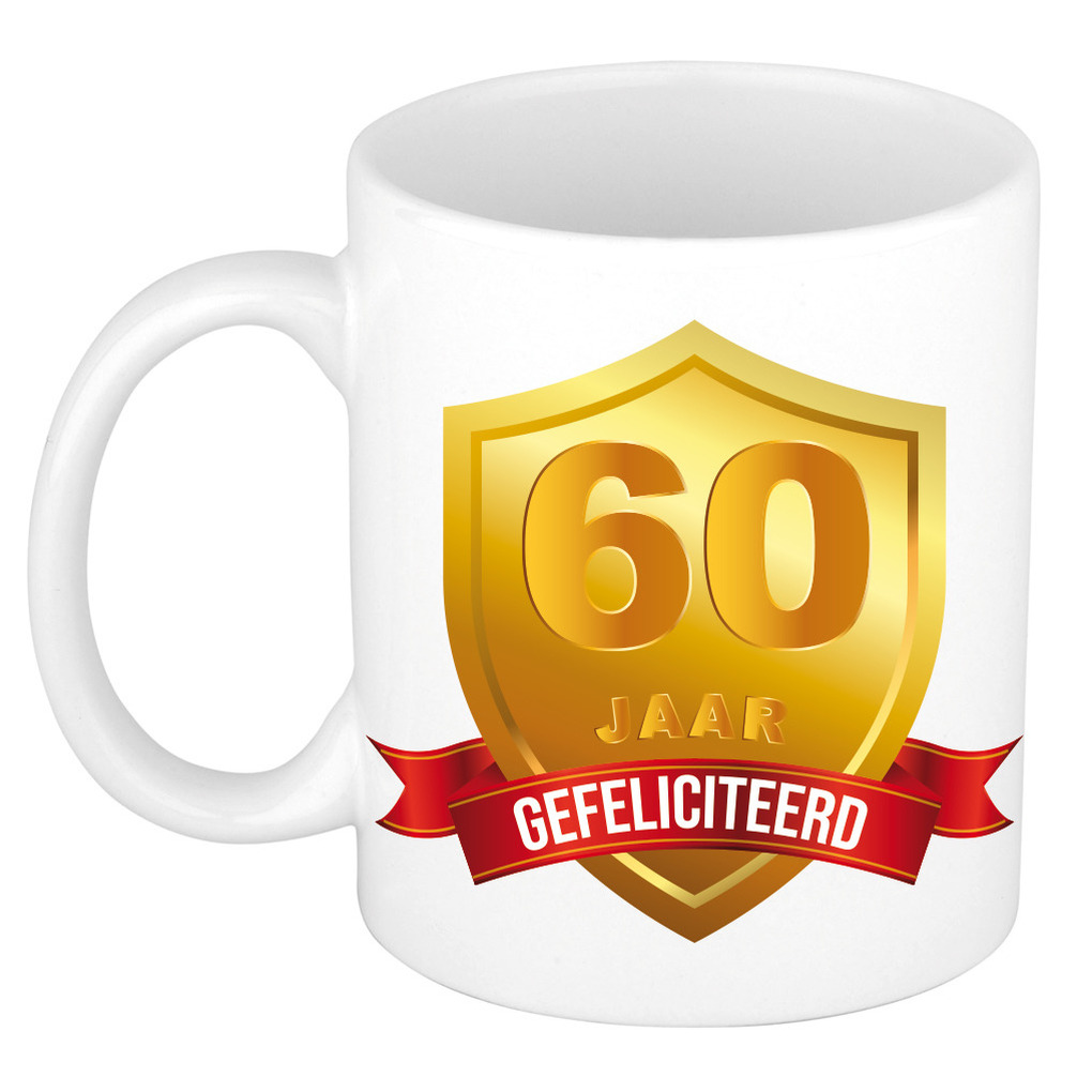 Gouden wapen 60 jaar mok / beker - verjaardag/ jubileum - cadeau 60 jaar getrouwd/huwelijksjubileum