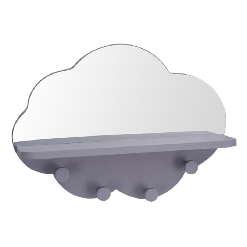 Grijze kapstok met spiegel wolk vorm 39 cm kinderkamer accessoires