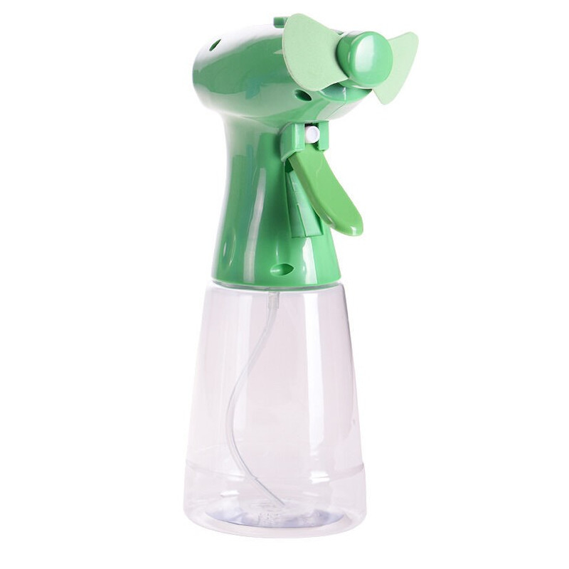 Groene hand ventilator met water verstuiver 22 cm