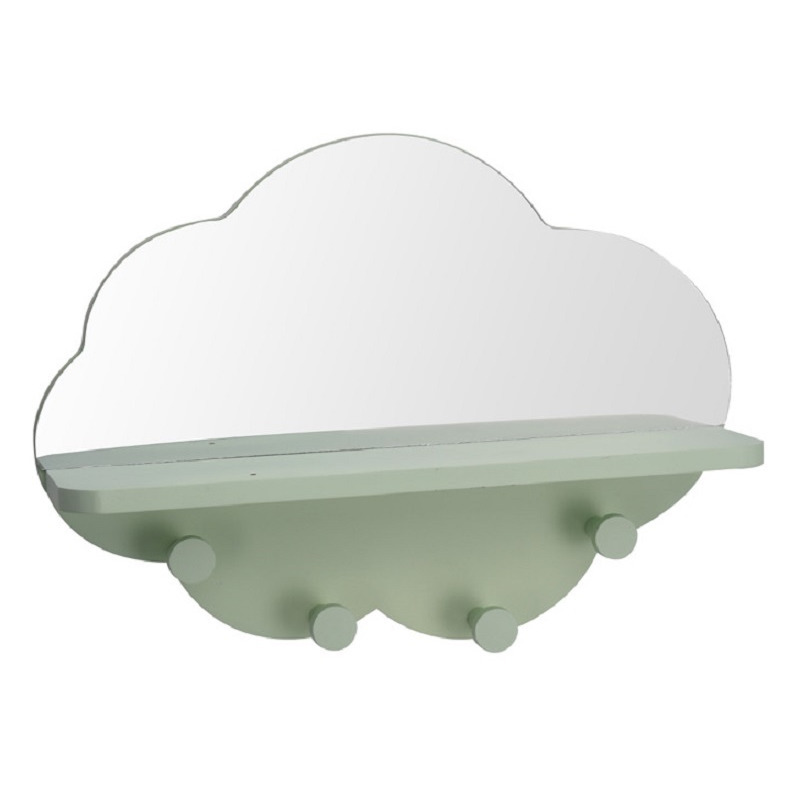 Groene kapstok met spiegel wolk vorm 39 cm kinderkamer accessoires