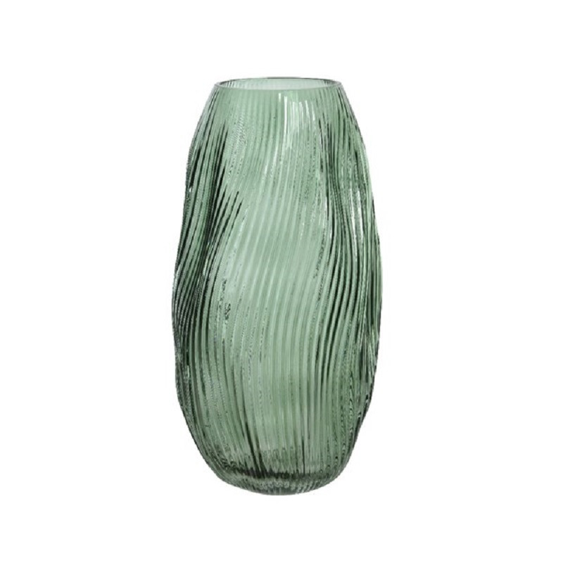 Groene vazen/bloemenvazen gedraaid model van glas 18 x 28,5 cm