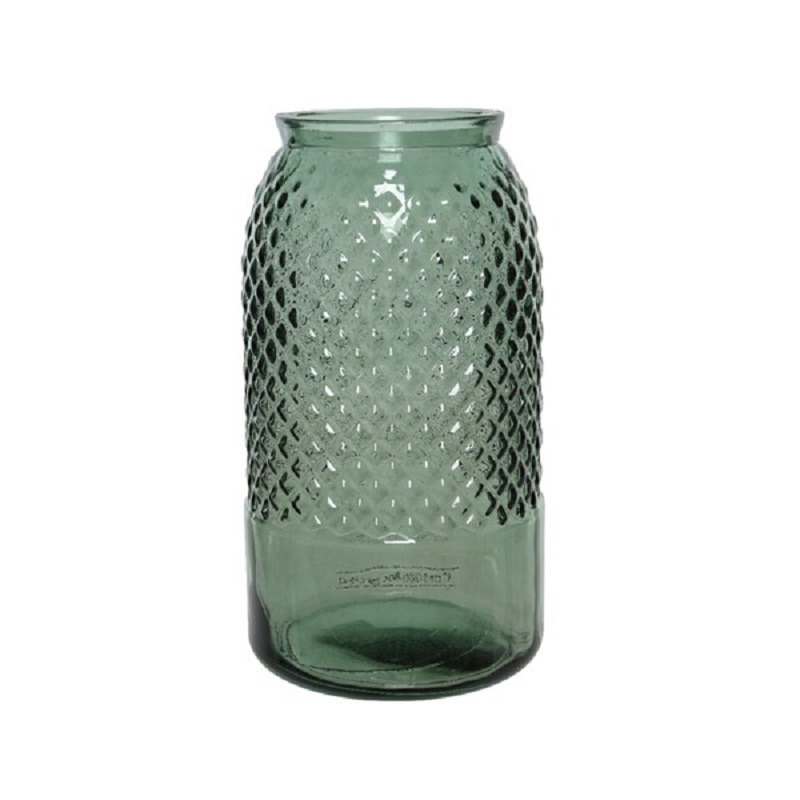 Groene vazen/bloemenvazen gespikkeld motief van gerecycled glas 15 x 28 cm