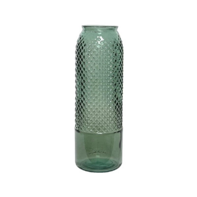 Groene vazen/bloemenvazen gespikkeld motief van gerecycled glas 15 x 45 cm