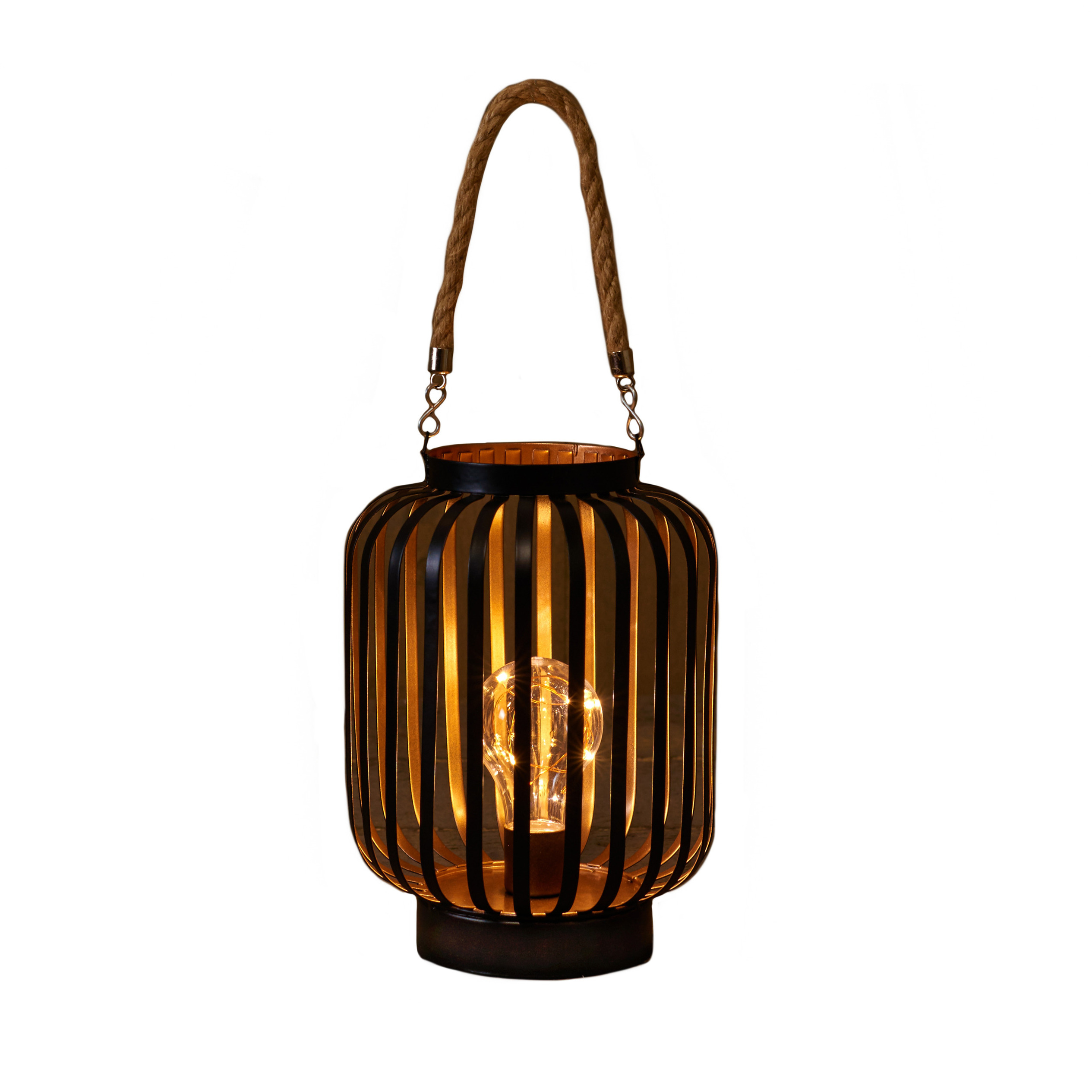 Halloween - Led sfeer lantaarn/lamp zwart/goud met timer B16 x H22 cm