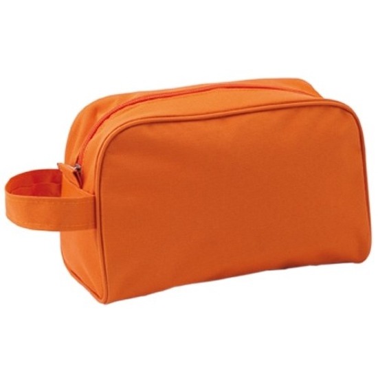 Handbagage toilettas oranje met handvat 21,5 cm voor heren/dames