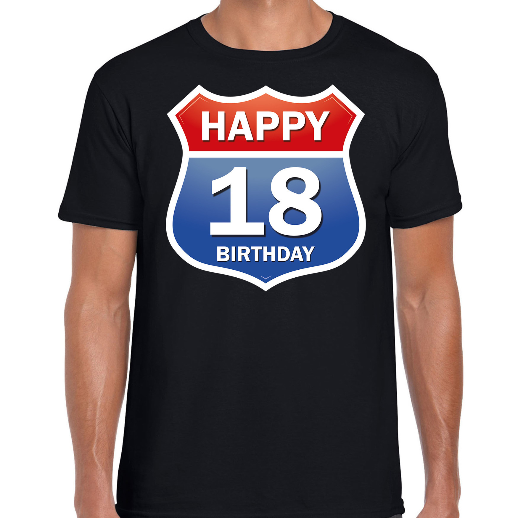 Happy birthday 18 jaar verjaardag t-shirt route bordje zwart voor heren