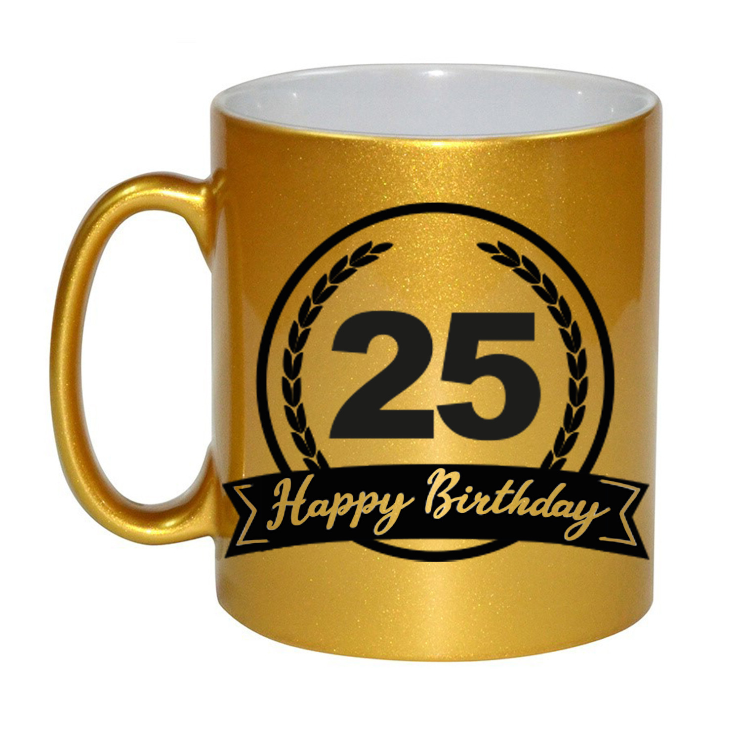 Happy Birthday 25 years gouden cadeau mok / beker met wimpel 330 ml