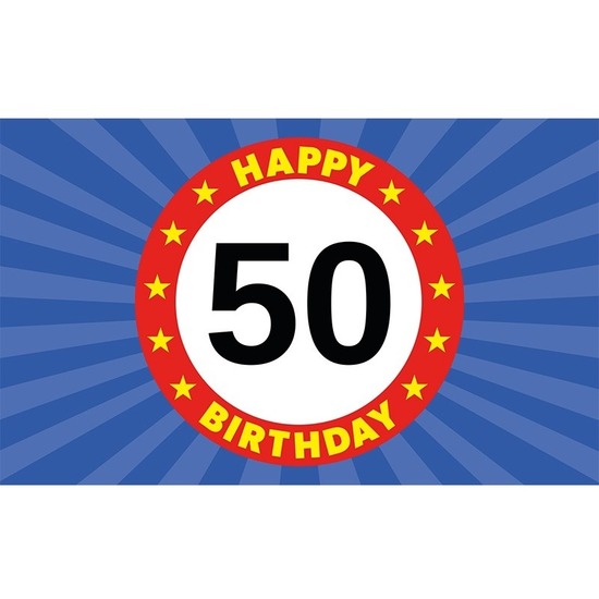 Happy Birthday 50 jaar versiering vlag 150 x 90 cm