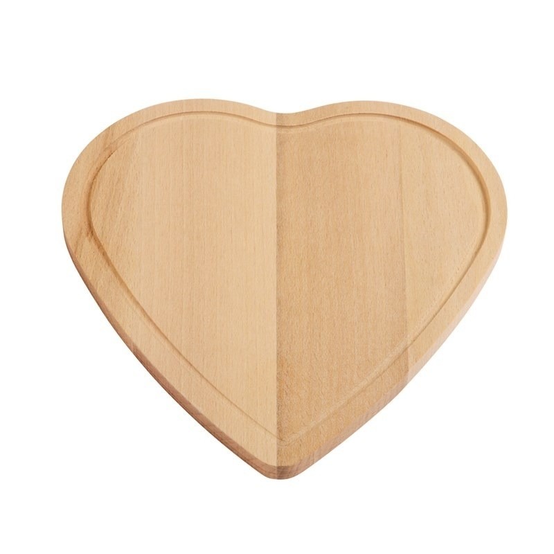 Hartvormig houten snijplank/serveer of ontbijt plankje 16 cm