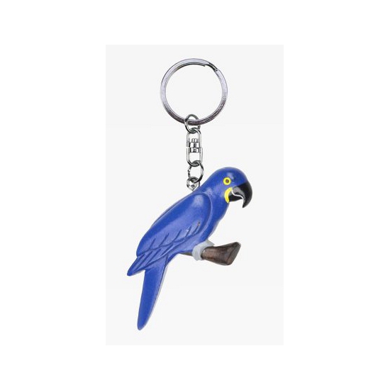 Houten blauwe papegaai sleutelhanger 8 cm