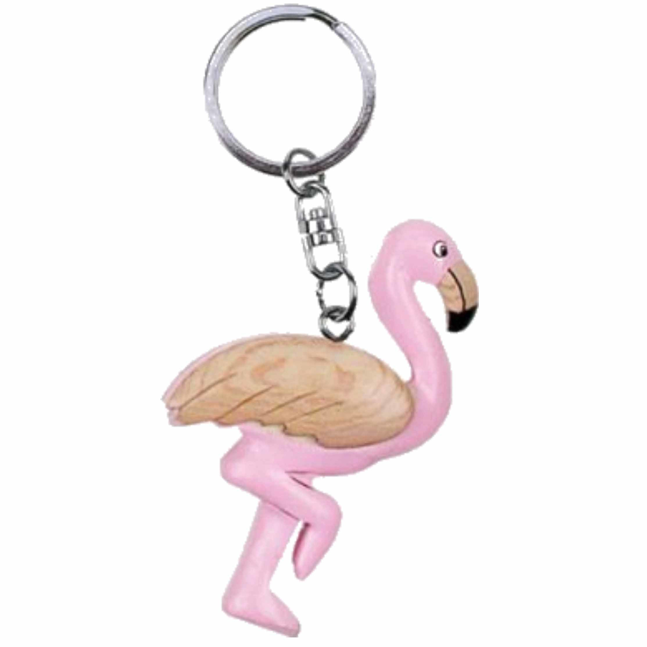 Houten flamingo sleutelhanger 7 cm