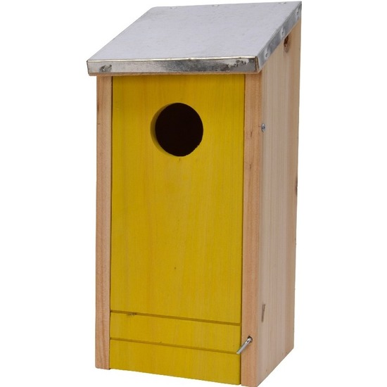 Houten vogelhuisje/nestkastje gele voorzijde 26 cm