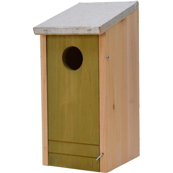 Houten vogelhuisje/nestkastje lichtgroene voorzijde 26 cm