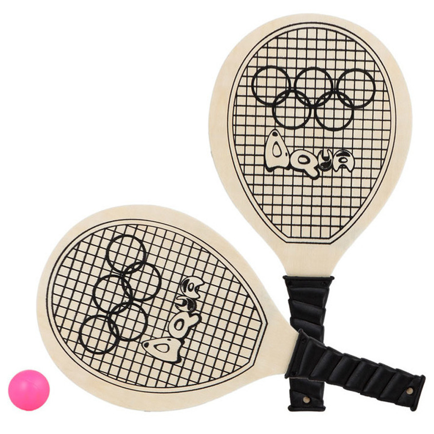 Houtkleurige beachball set met tennisracketprint buitenspeelgoed