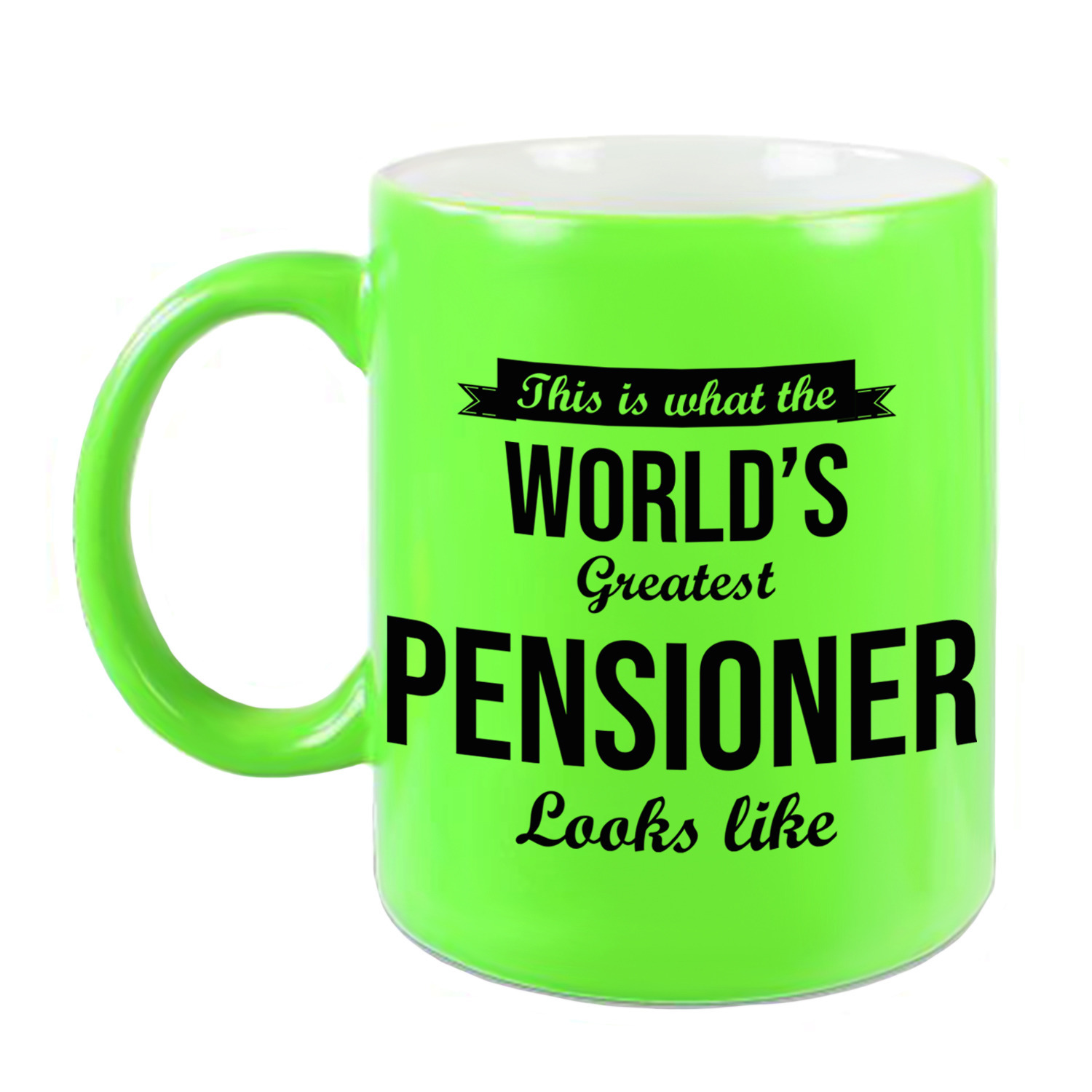 How the worlds greatest pensioner looks like mok / beker neon groen pensioen cadeau collega 330 ml