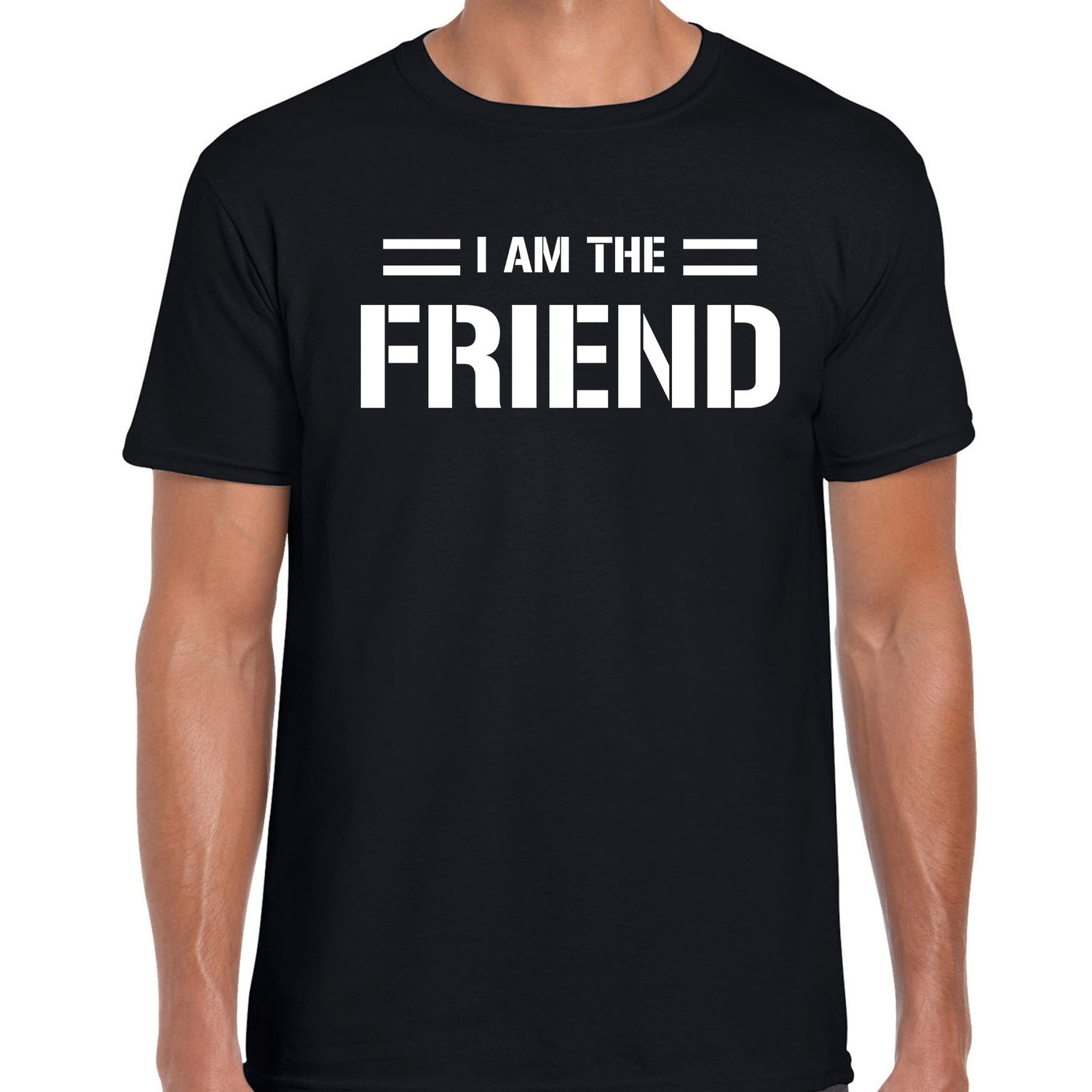 I am the friend zwart fun t-shirt voor heren