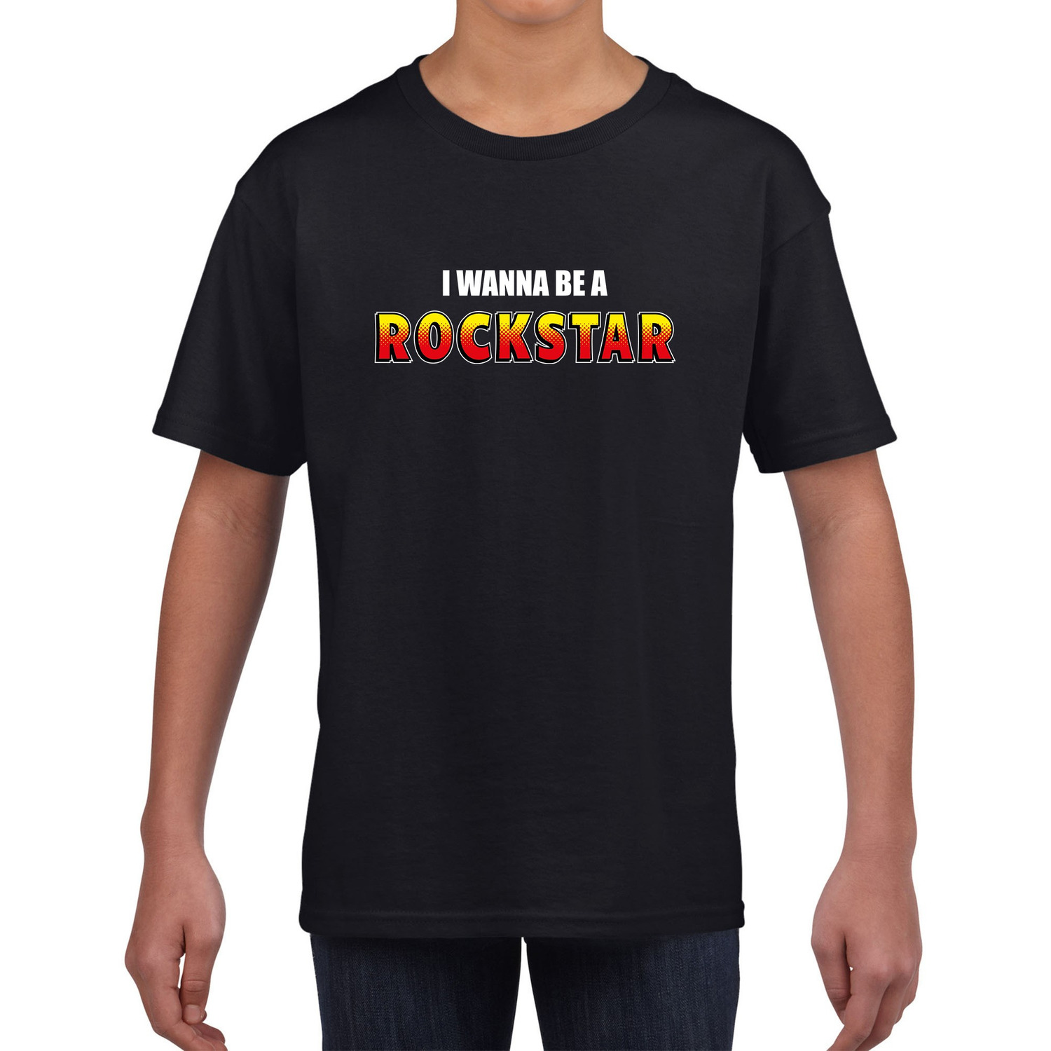 I wanna be a Rockstar fun tekst t-shirt zwart kids