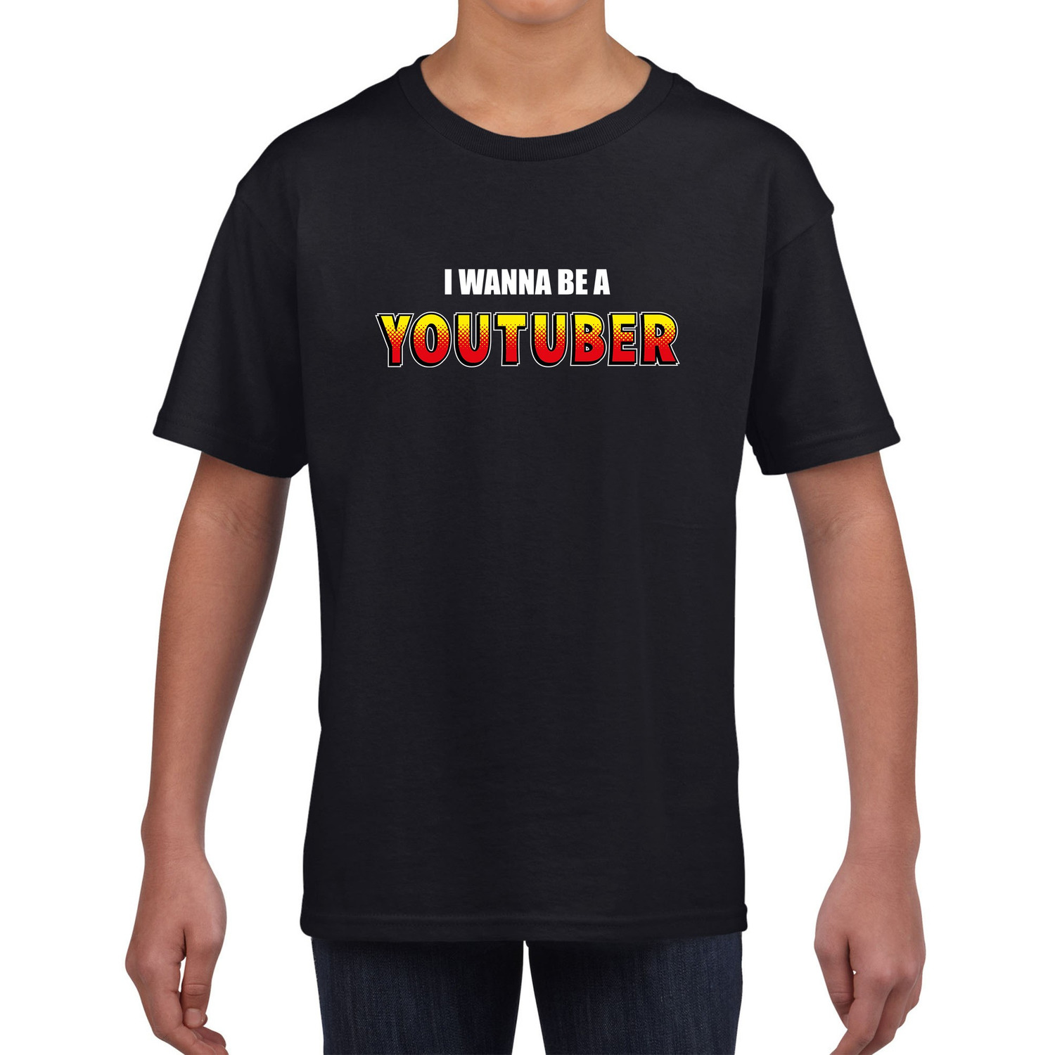 I wanna be a YouTuber fun tekst t-shirt zwart kids