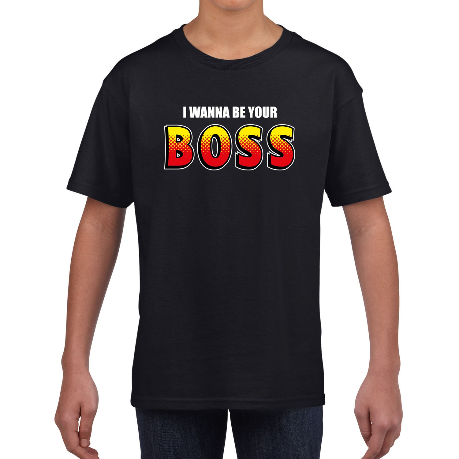 I wanna be your boss fun tekst t-shirt zwart kids