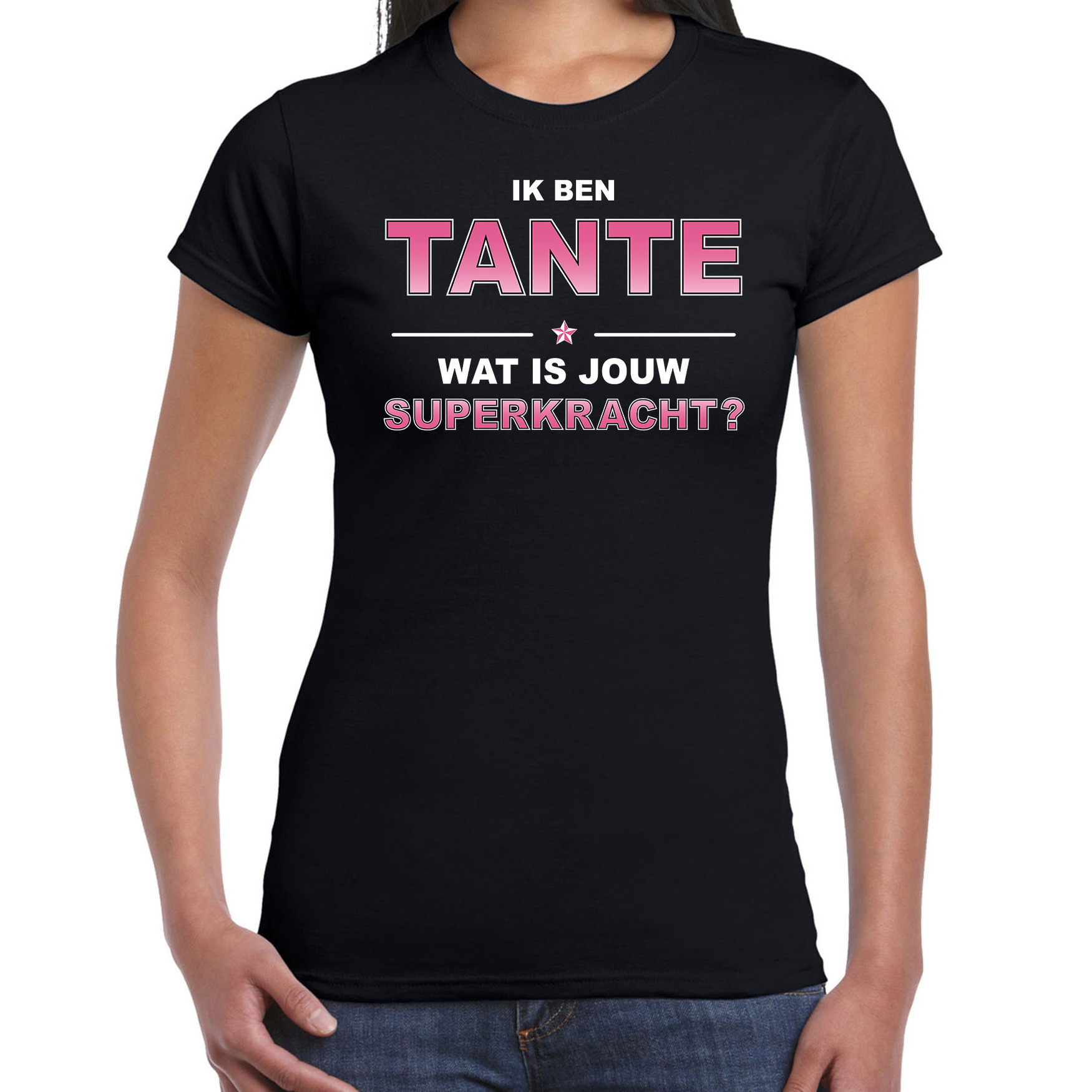 Ik ben tante wat is jouw superkracht t-shirt zwart voor dames - cadeau shirt tante