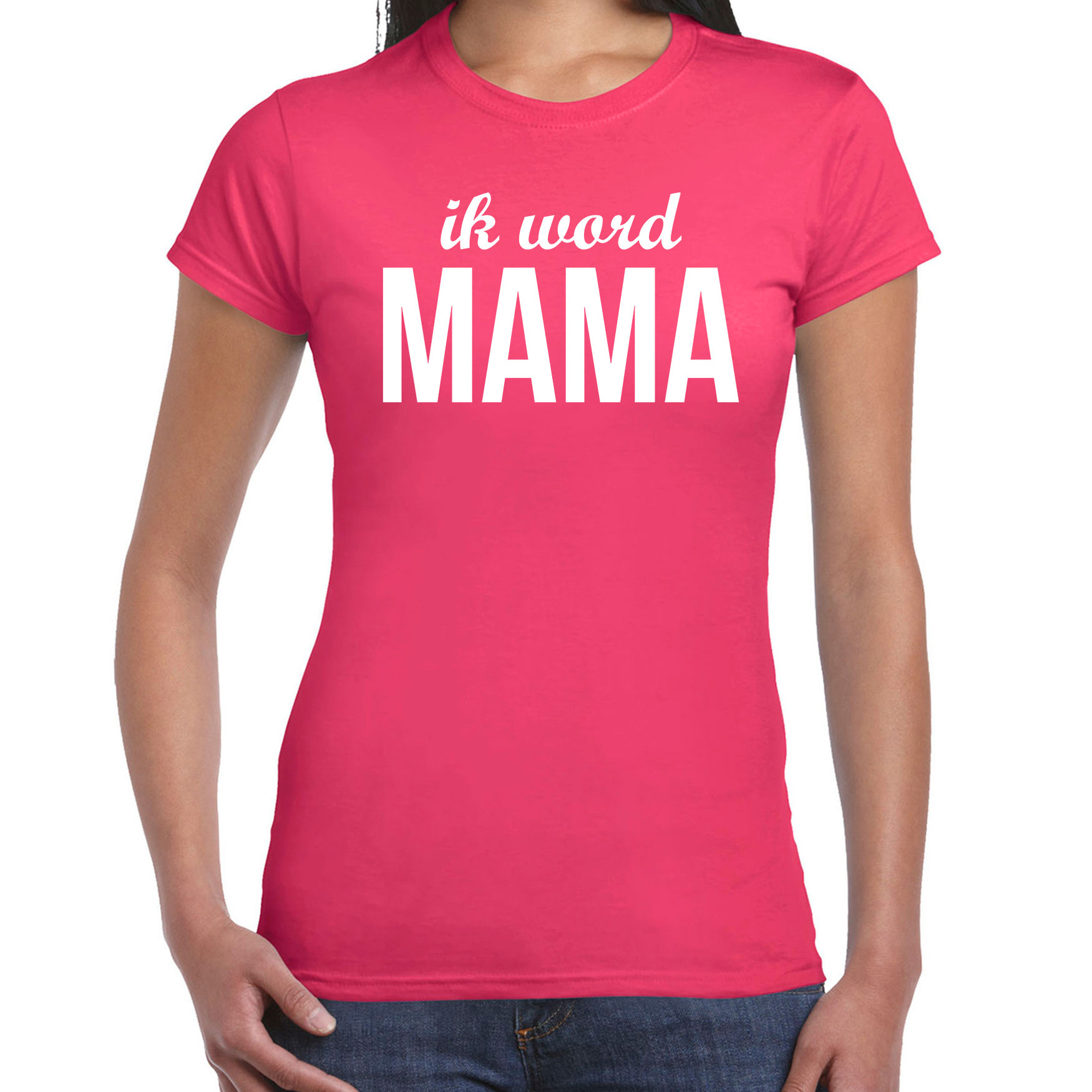 Ik word mama t-shirt fuchsia roze voor dames - Cadeau aanstaande moeder/ zwanger