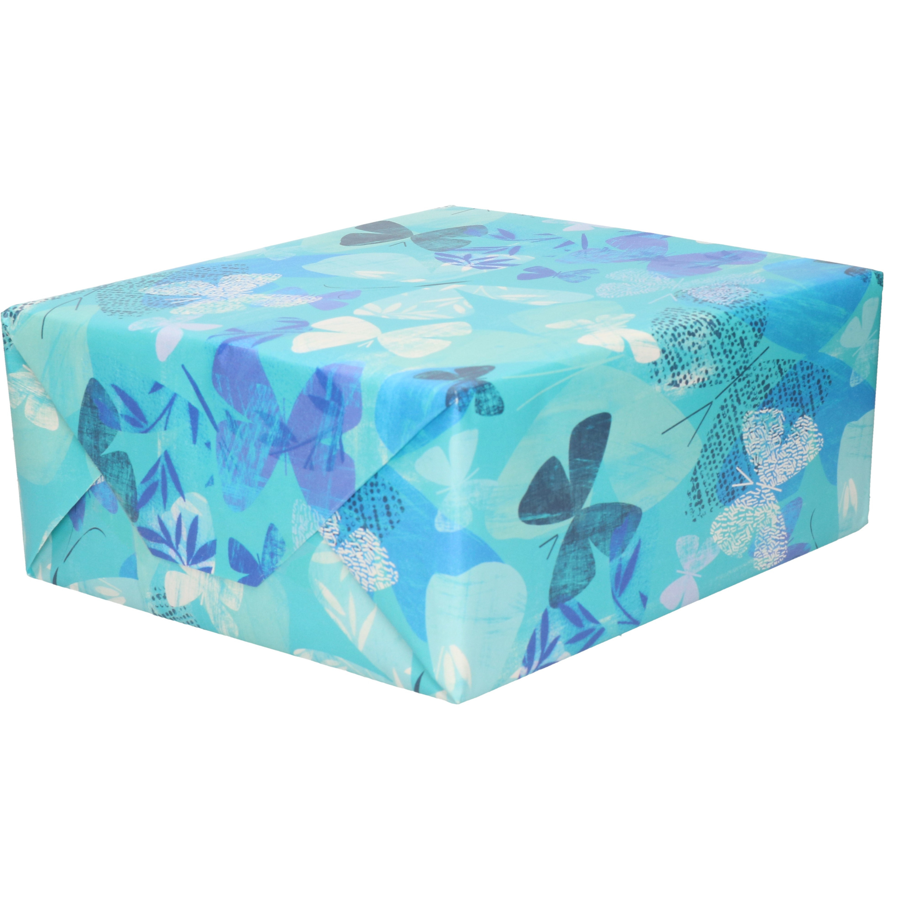 Inpakpapier/cadeaupapier - blauw - wit/blauwe vlinders - 200 x 70 cm