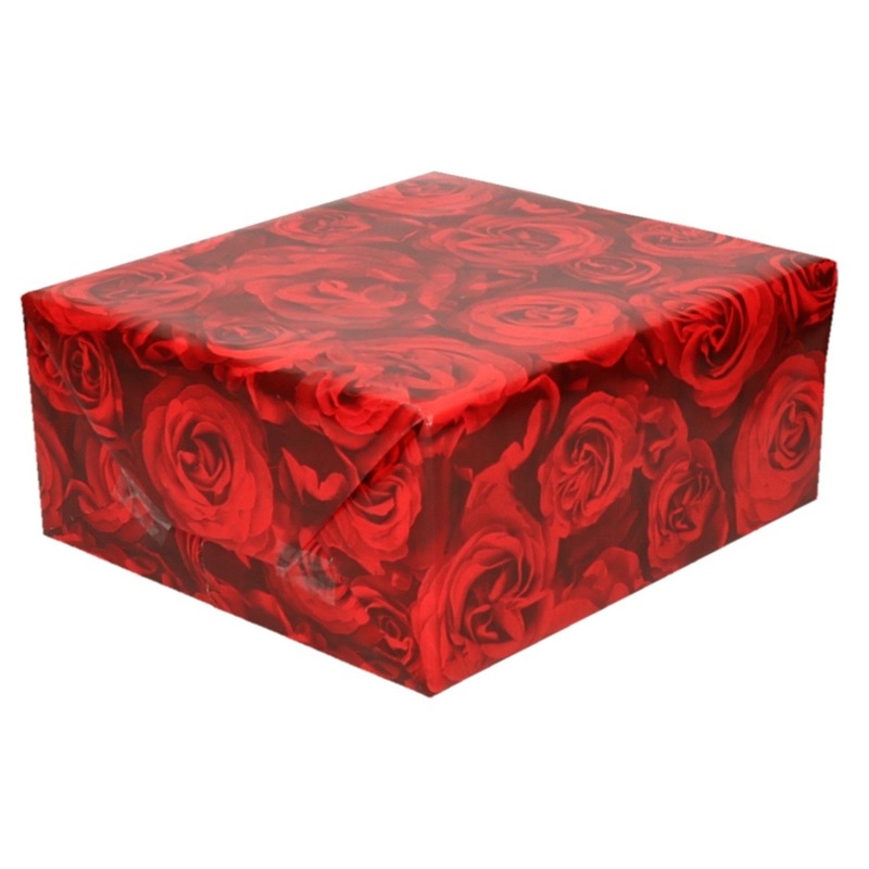 Inpakpapier/cadeaupapier met rode rozen 200 x 70 cm op rol