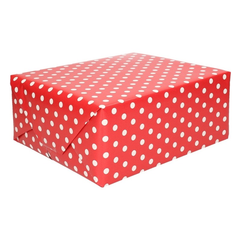 Inpakpapier/cadeaupapier rood met stip 200 x 70 cm op rol