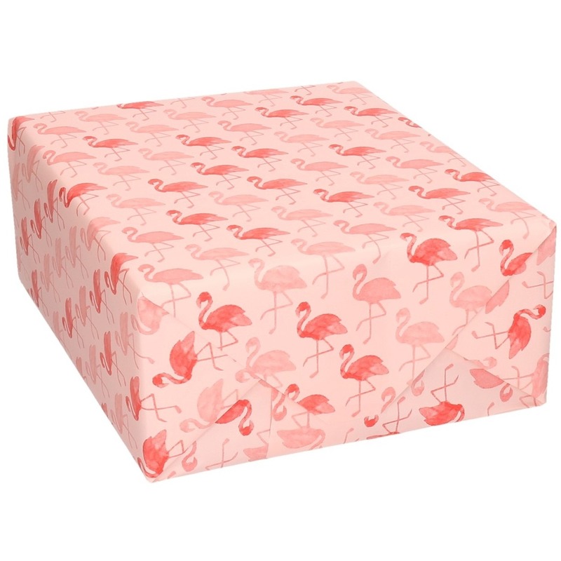 Inpakpapier/cadeaupapier roze flamingos print 200 x 70 cm