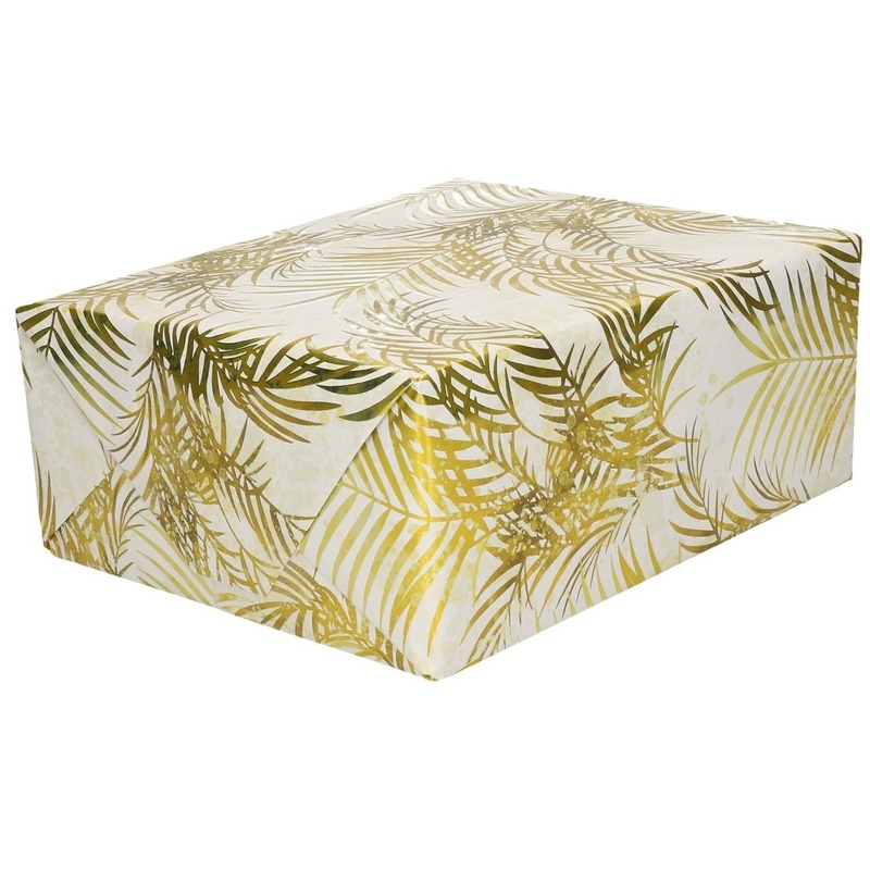 Inpakpapier/cadeaupapier wit/gouden palmbomen print 150 x 70 cm