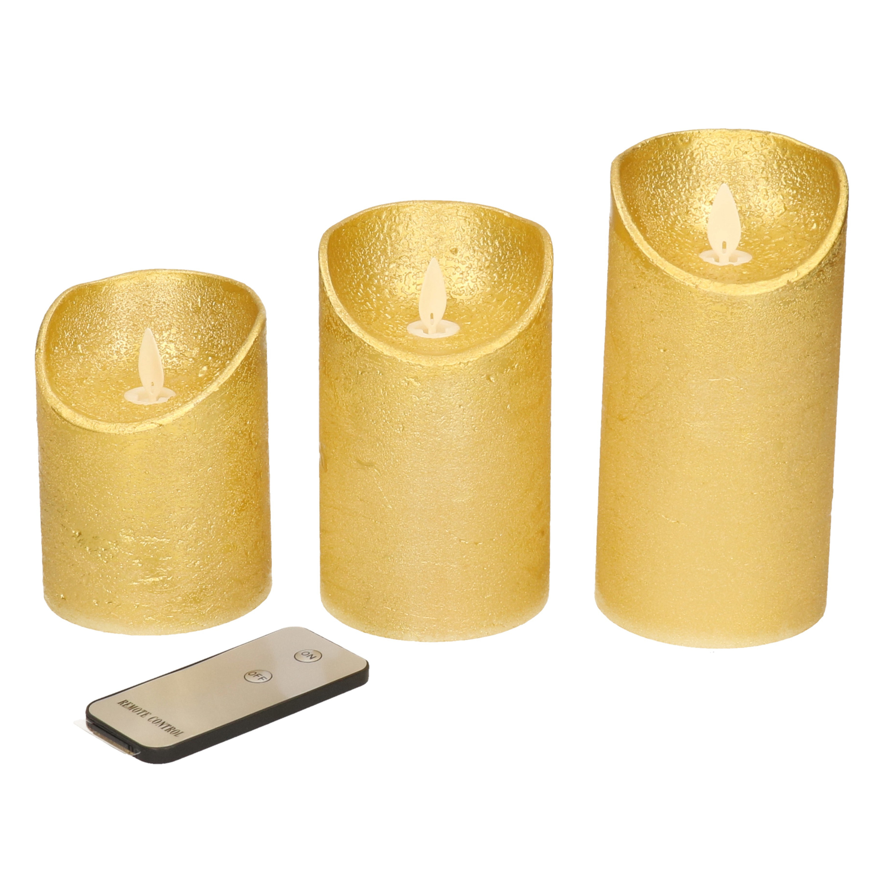Kaarsen set 3x gouden LED stompkaarsen met afstandsbedieni