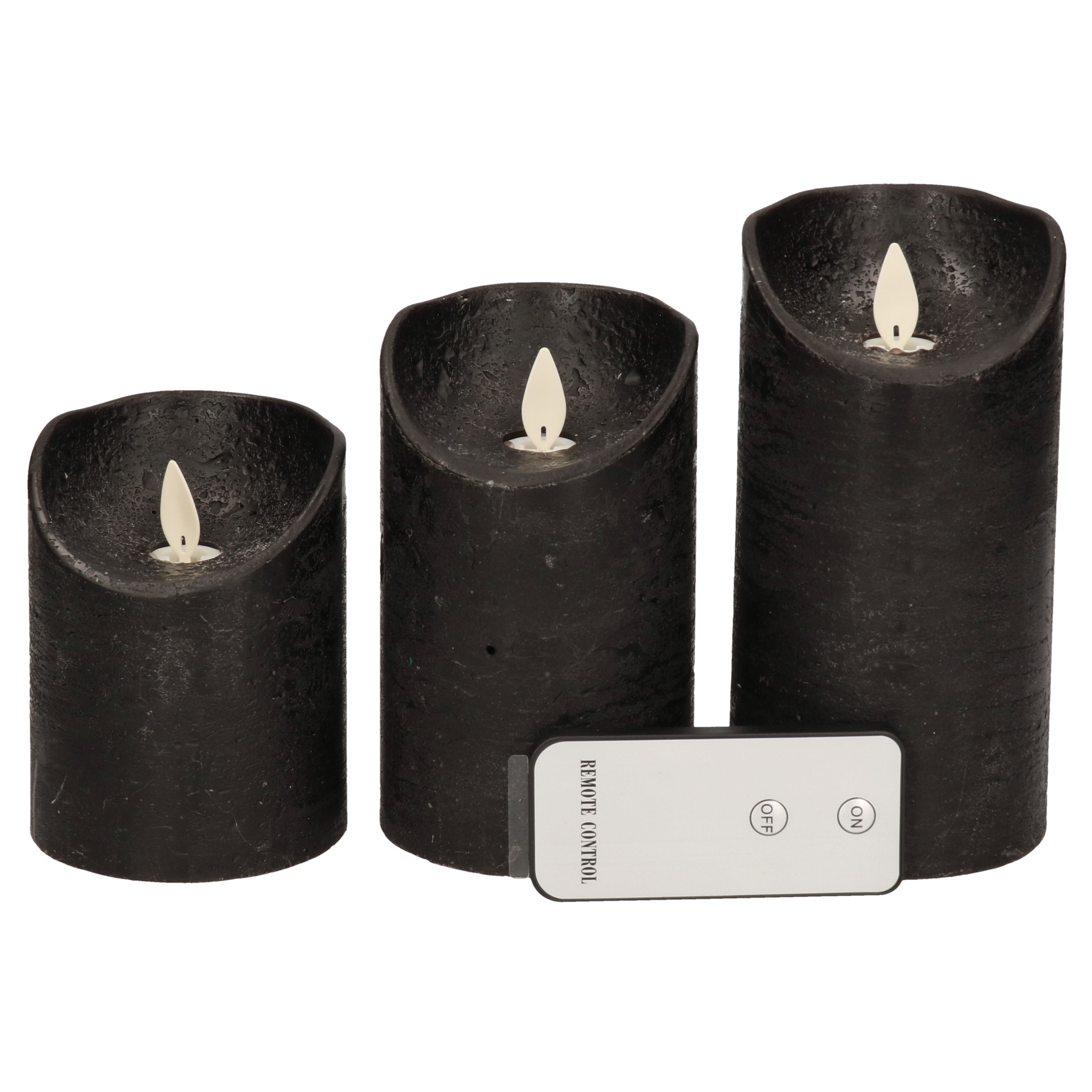 Kaarsen set 3x zwarte LED stompkaarsen met afstandsbedieni