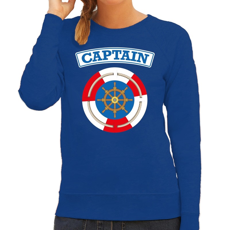 Kapitein/captain verkleed sweater blauw voor dames