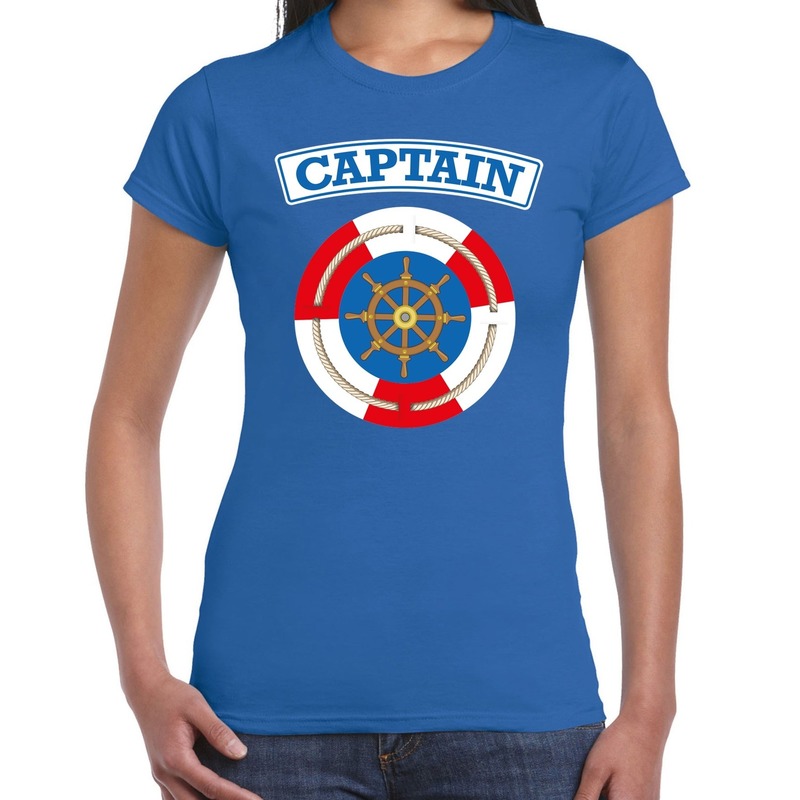 Kapitein/captain verkleed t-shirt blauw voor dames