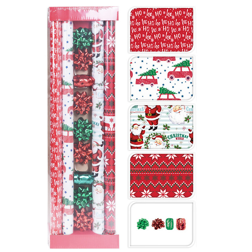 Kerst inpakpapier/cadeaupapier set rood/groen/wit 13-delig