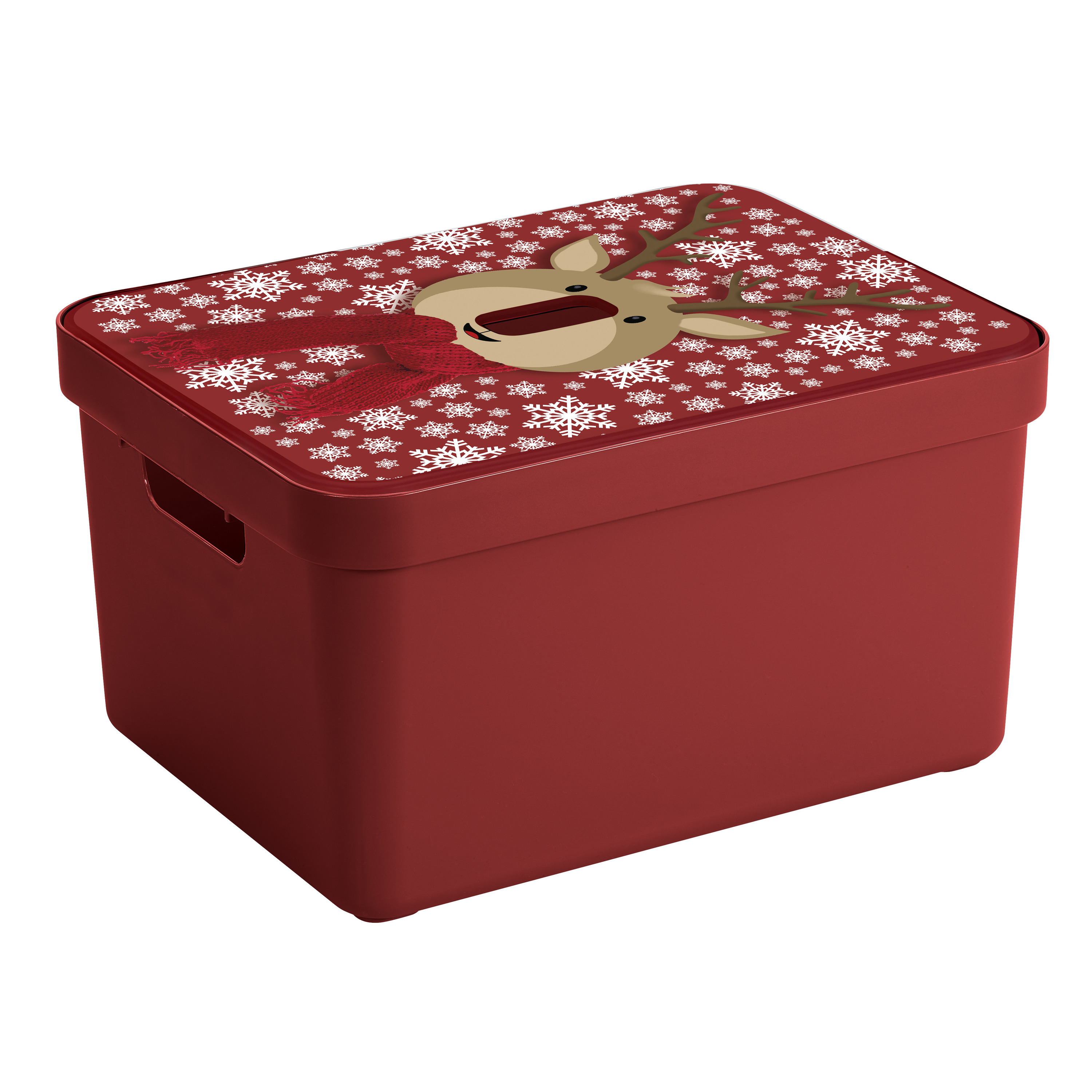 Kerstballen/kerstversiering opruimen opbergbox met rendieren print