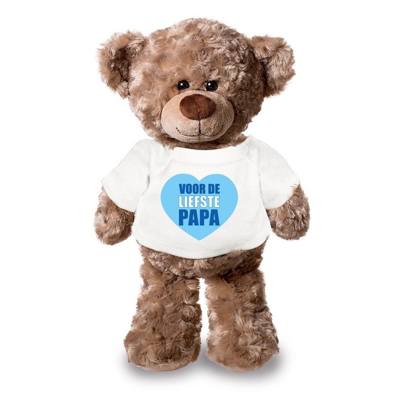 Knuffel teddybeer Liefste Papa wit shirt 24 cm