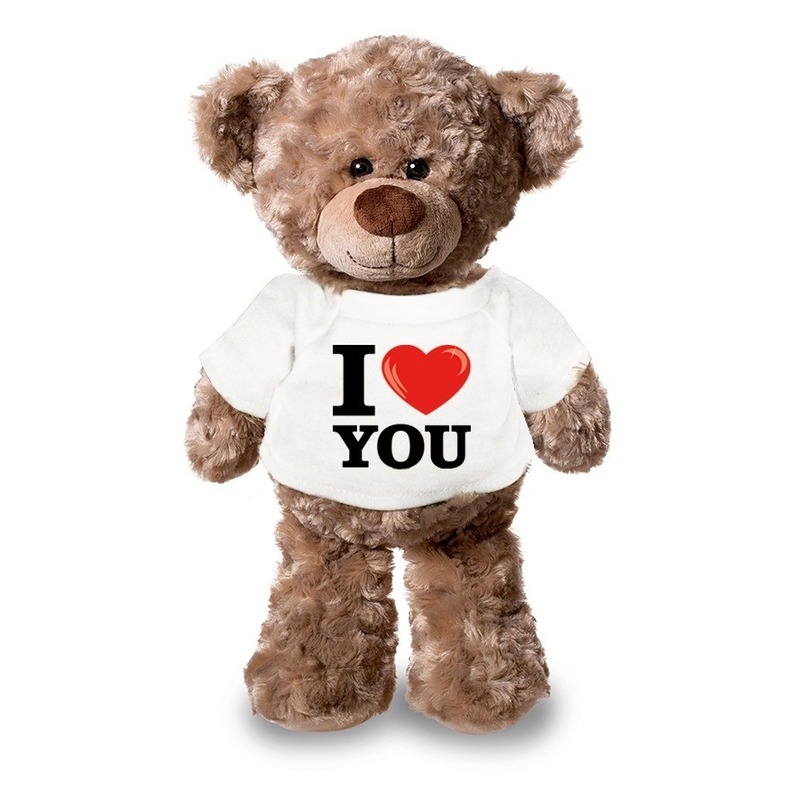 Knuffel teddybeer met I love you shirt 24 cm