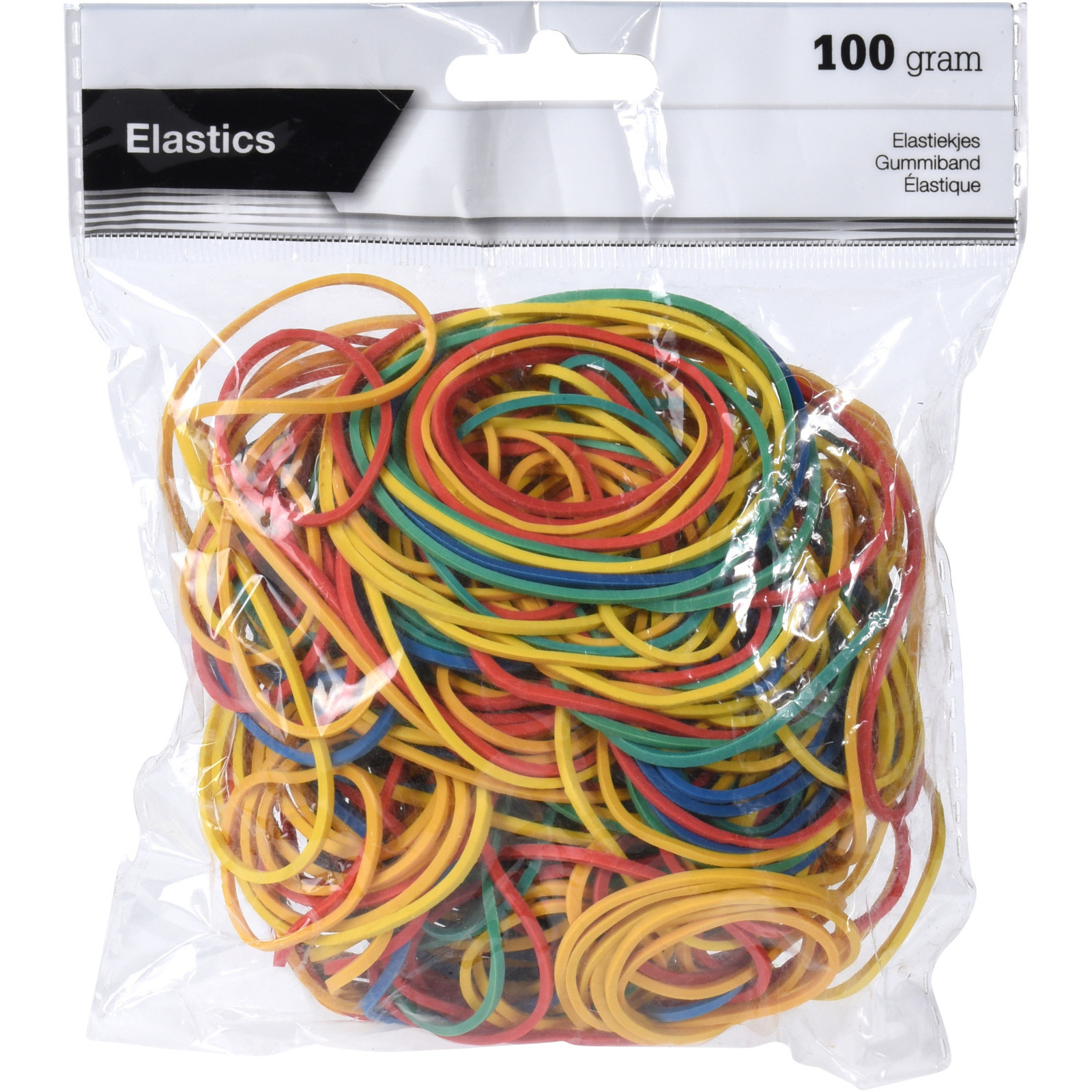 Knutsel/hobby/kantoor zak elastiekjes gekleurd 100 gram