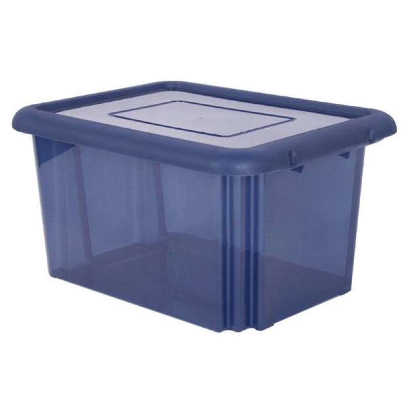 Kunststof opbergbox/opbergdoos donkerblauw transparant L58 x B44 x H31 cm stapelbaar