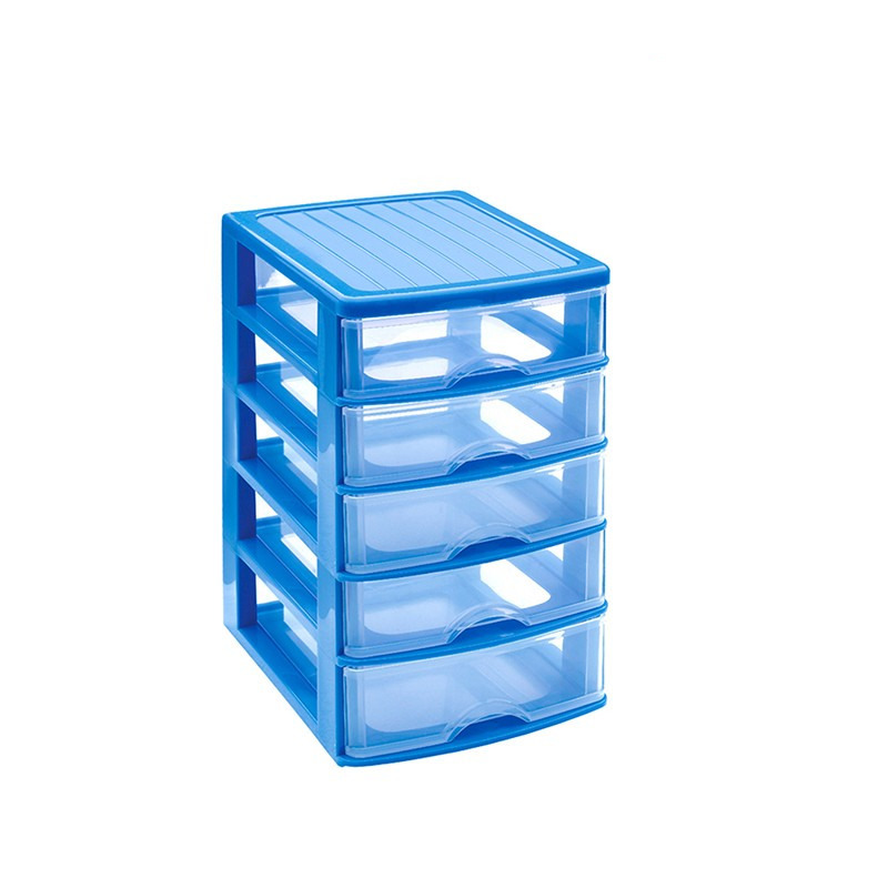 Ladeblok/bureau organizer met 5 lades blauw/transparant 21 x 17 x 28 cm