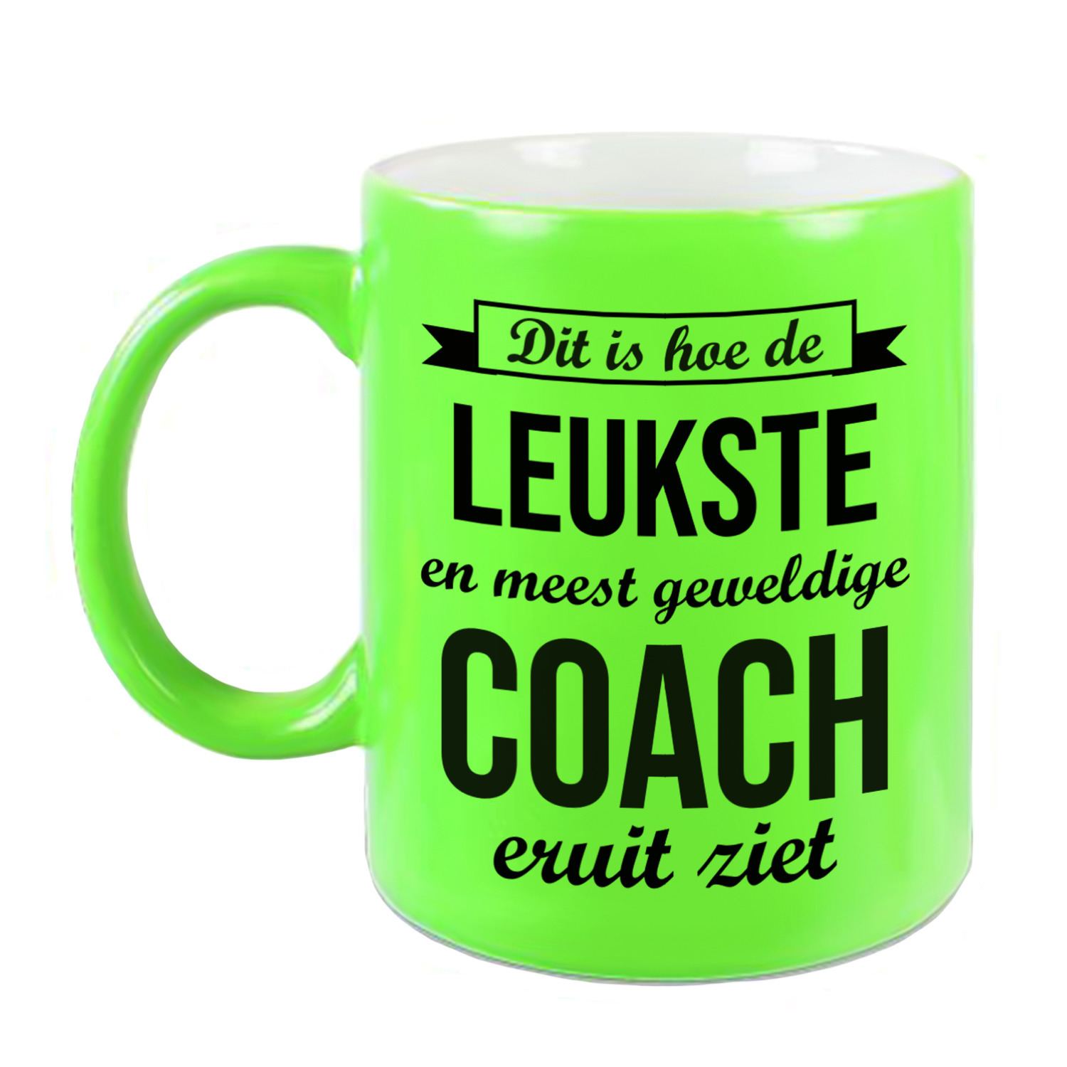 Leukste en meest geweldige coach cadeau koffiemok / theebeker neon groen 330 ml