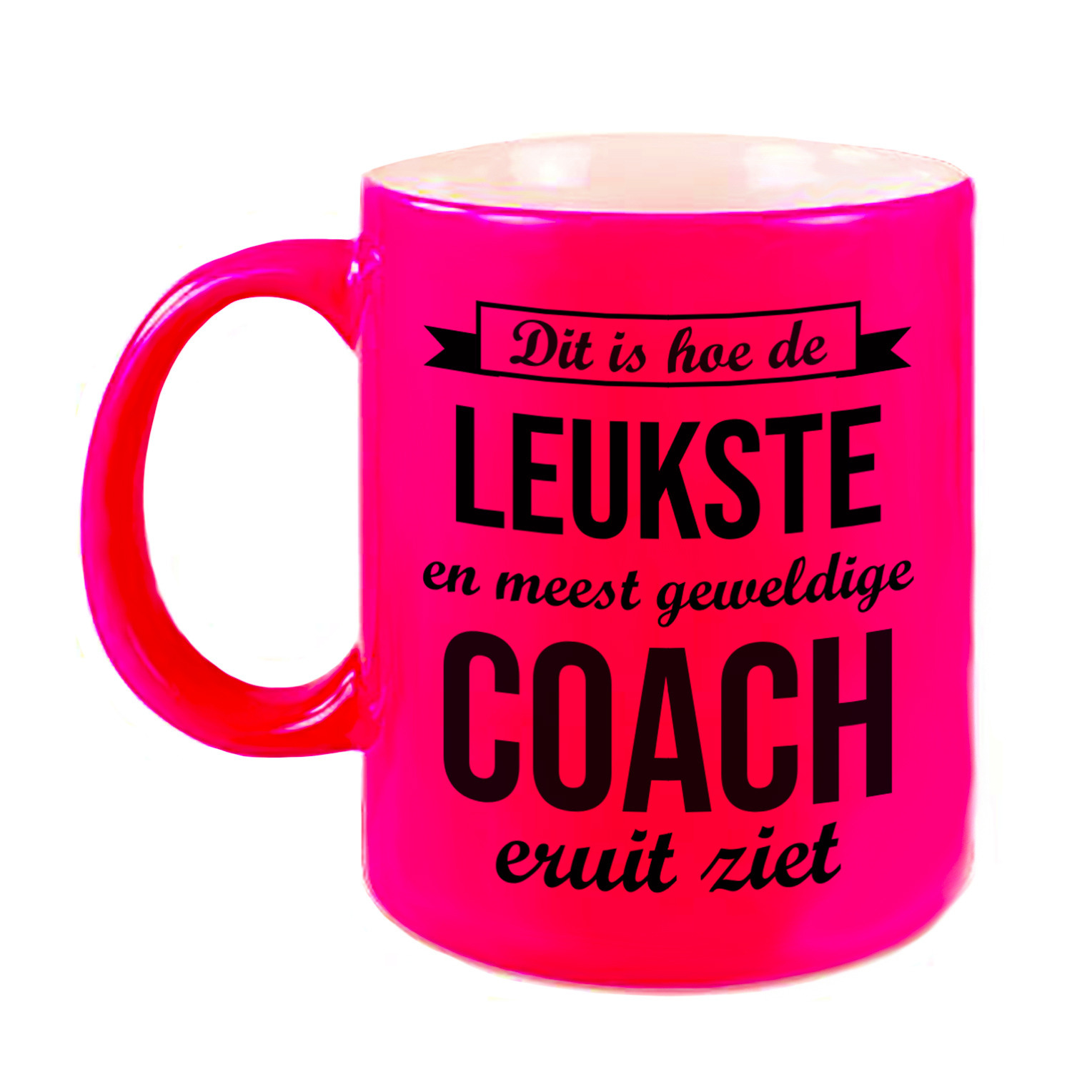 Leukste en meest geweldige coach cadeau koffiemok / theebeker neon roze 330 ml