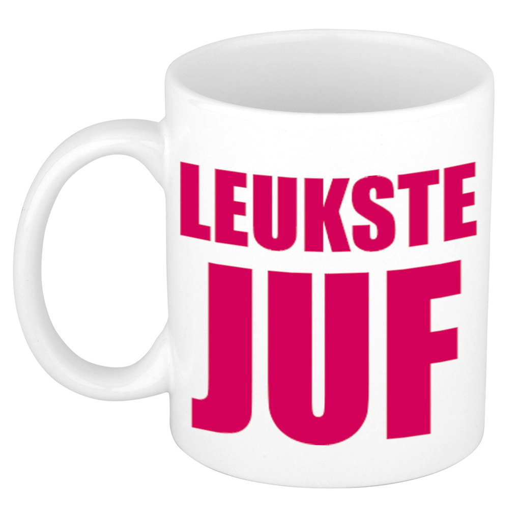 Leukste juf cadeau koffiemok / theebeker roze blokletters 300 ml