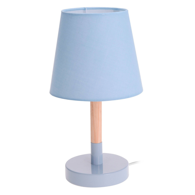 Lichtblauwe tafellamp/schemerlamp hout/metaal 23 cm