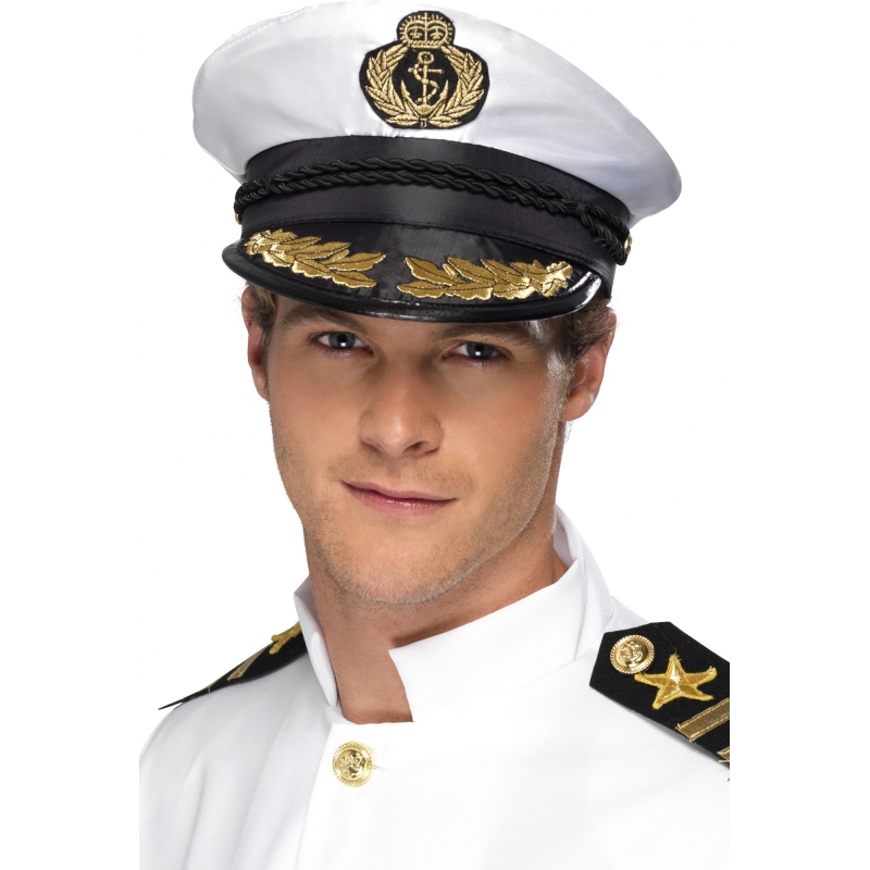 Luxe kapitein hoed wit met embleem