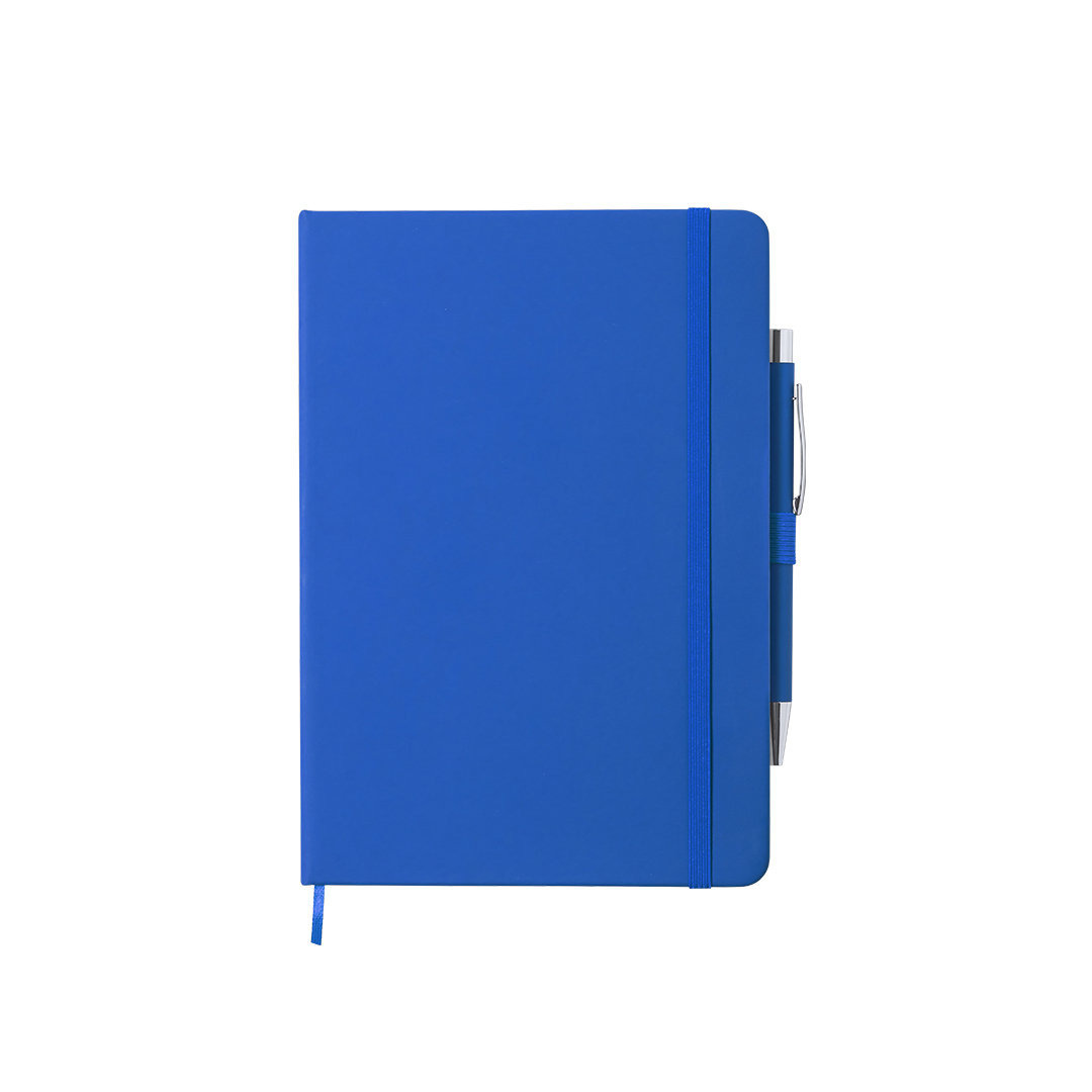 Luxe notitieboekje gelinieerd blauw met elastiek en pen A5 formaat